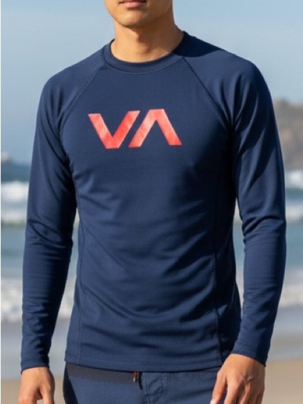 RVCA Navy Long-Sleeve Rash Guard with Red VA Logo